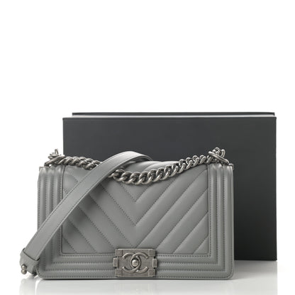 Chanel Calfskin Chevron Quilted Medium Boy Flap Grey 14 of 14