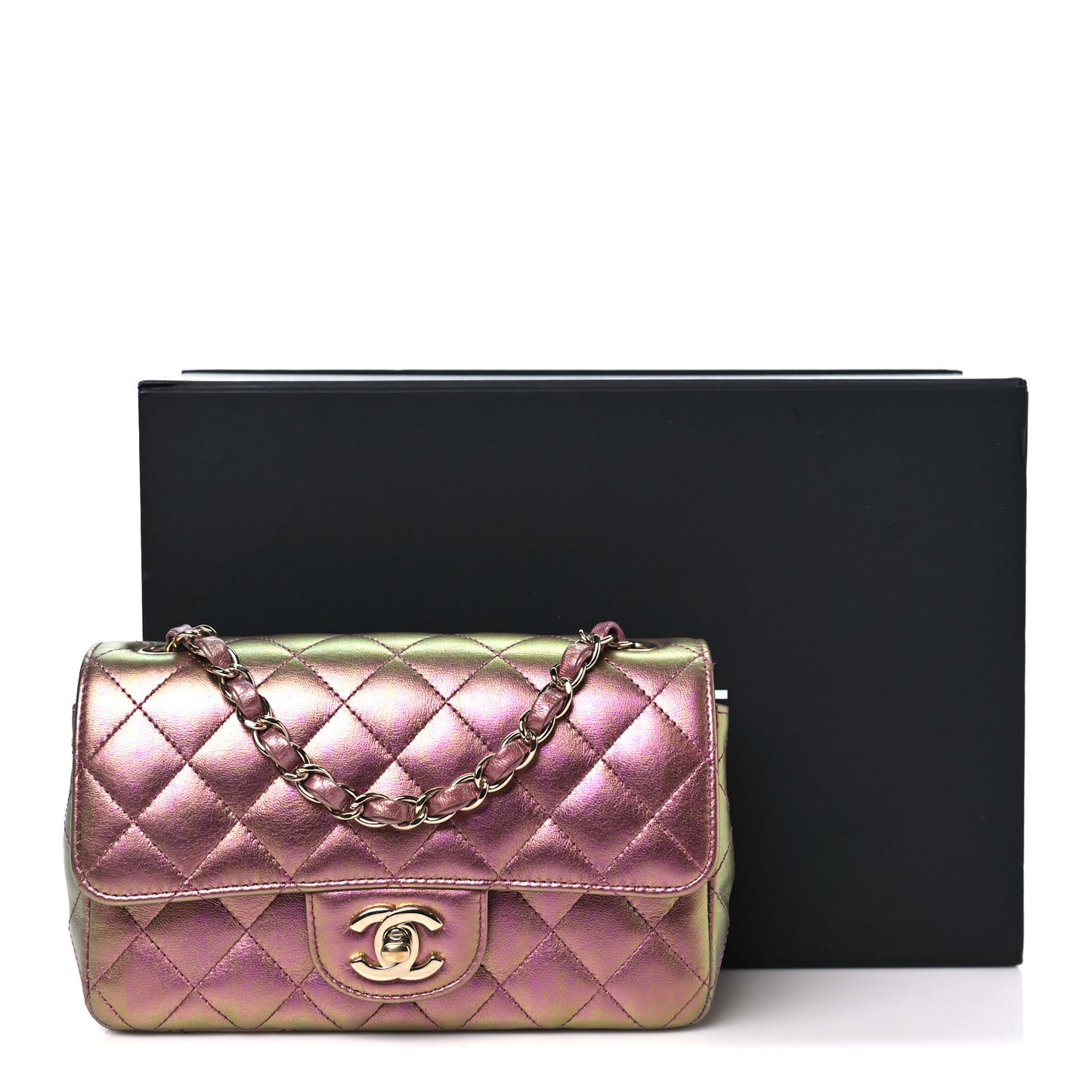 Iridescent Lambskin Quilted Mini Rectangular Flap Purple
