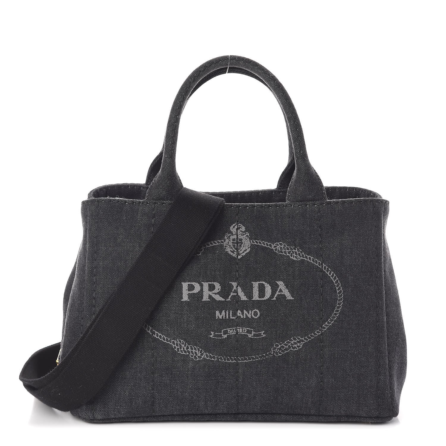 Prada Denim Small Logo Tote Black 1 of 9