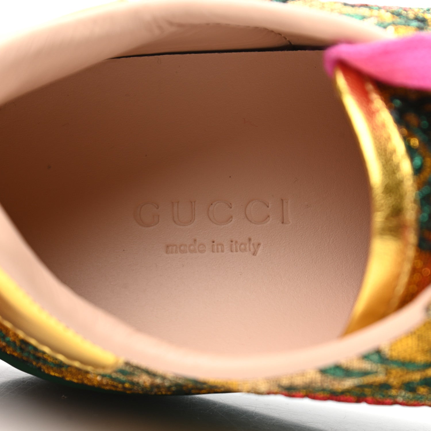 Gucci Jacquard Web Embroidered Womens New Ace Sneakers 35 Gold Green 8 of 9