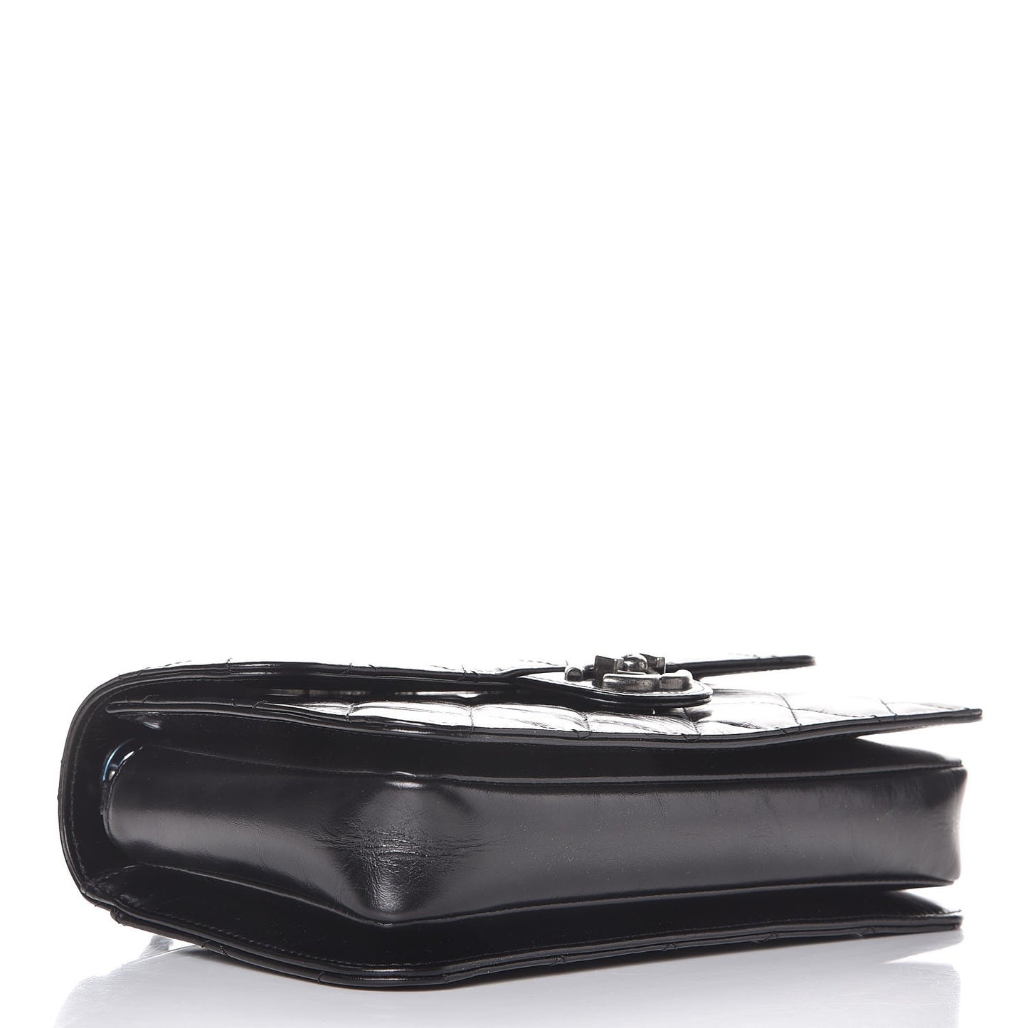 Glazed Calfskin Quilted Medium Perfect Edge Flap Black