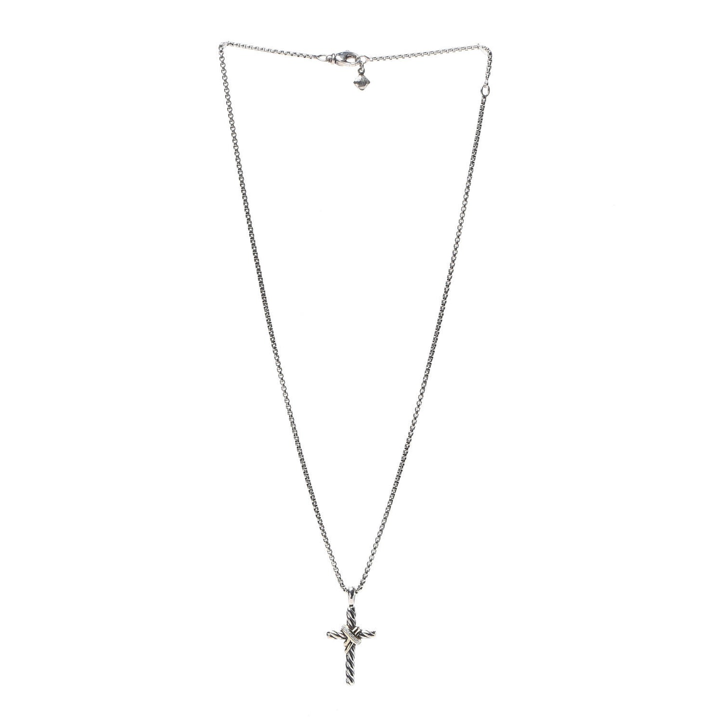 Sterling Silver 14K Yellow Gold Diamond 32mm X Cross Pendant Necklace