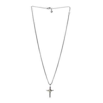 David Yurman Sterling Silver 14K Yellow Gold Diamond 32mm X Cross Pendant Necklace 2 of 3