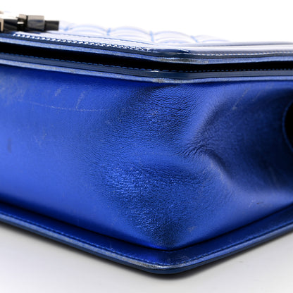 Chanel Metallic Patent Quilted Medium Boy Flap Blue 10 of 12