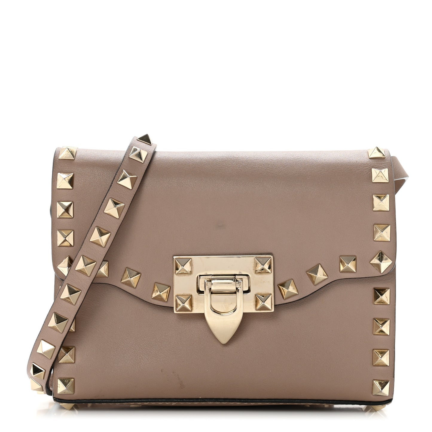 Vitello Mini Rockstud Flip Lock Crossbody Bag Poudre