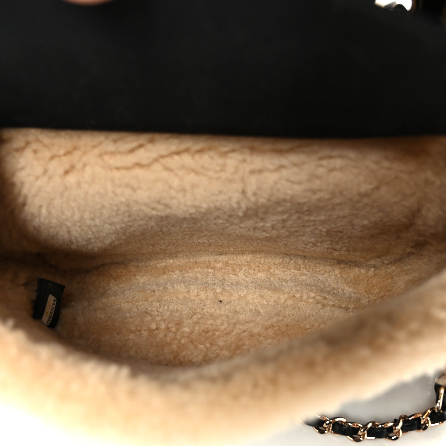 Shiny Crumpled Sheepskin Shearling CC Mania Flap Bag Black Beige