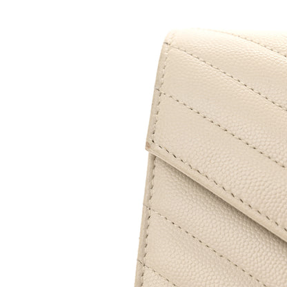 Saint Laurent Grain De Poudre Matelasse Chevron Monogram Chain Wallet Crema Soft 13 of 17