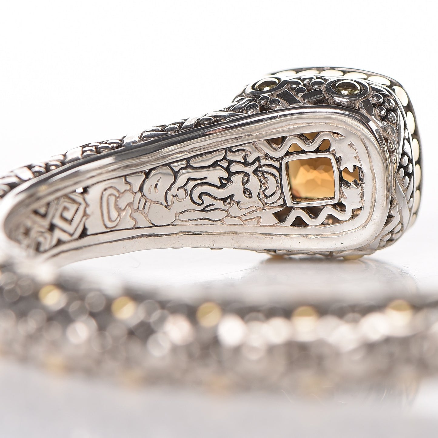 Sterling Silver 18K Yellow Gold Diamond Smoky Quartz Jaisalmer Cuff Bracelet