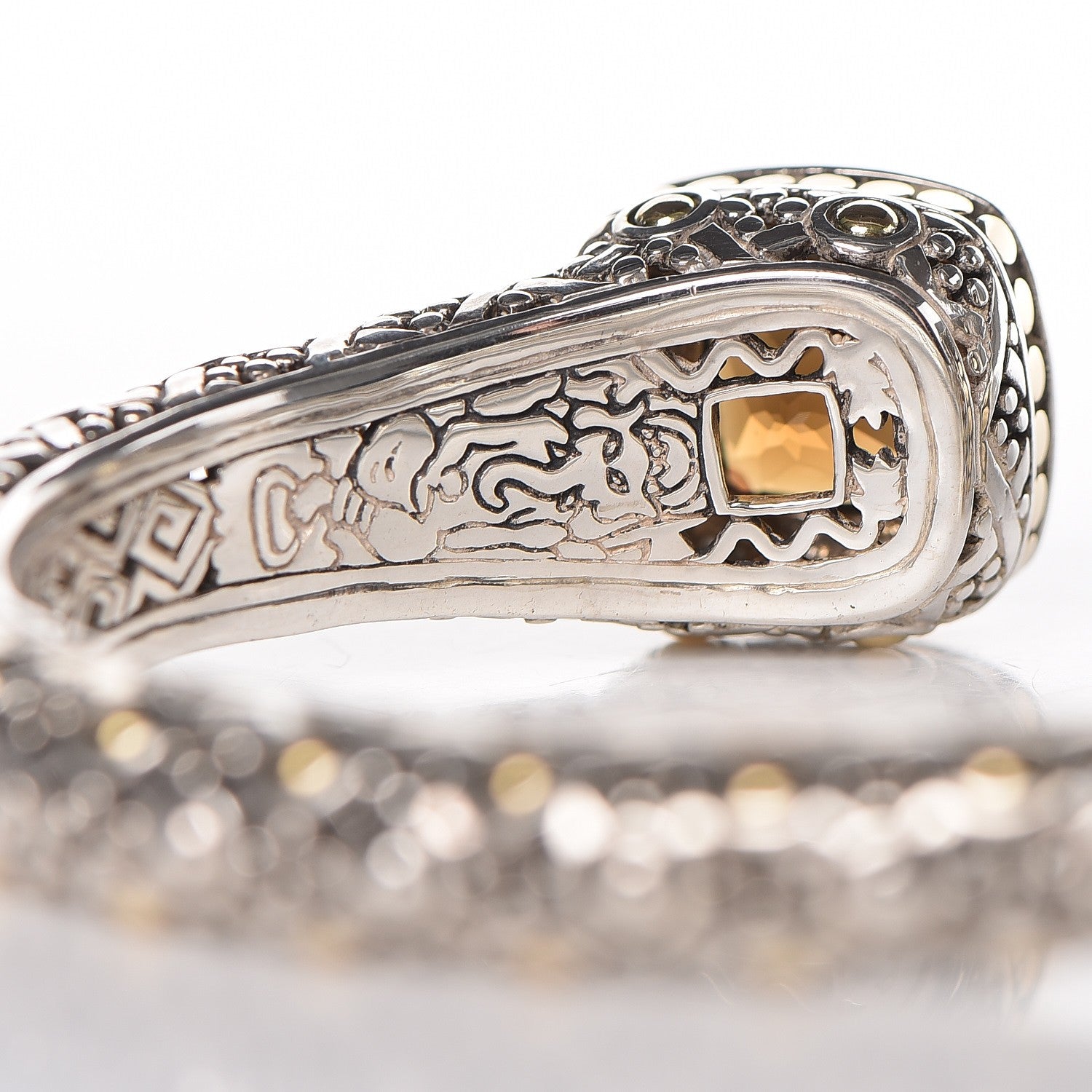 John Hardy Sterling Silver 18K Yellow Gold Diamond Smoky Quartz Jaisalmer Cuff Bracelet 4 of 5