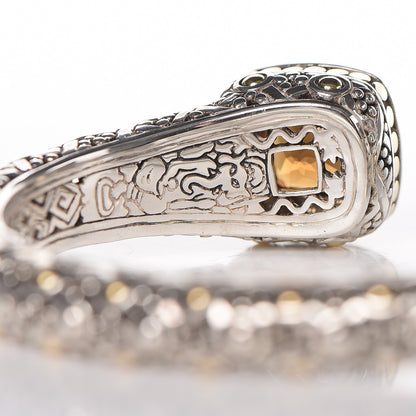John Hardy Sterling Silver 18K Yellow Gold Diamond Smoky Quartz Jaisalmer Cuff Bracelet 4 of 5