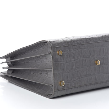Saint Laurent Calfskin Crocodile Embossed Small Sac De Jour Fog 8 of 9