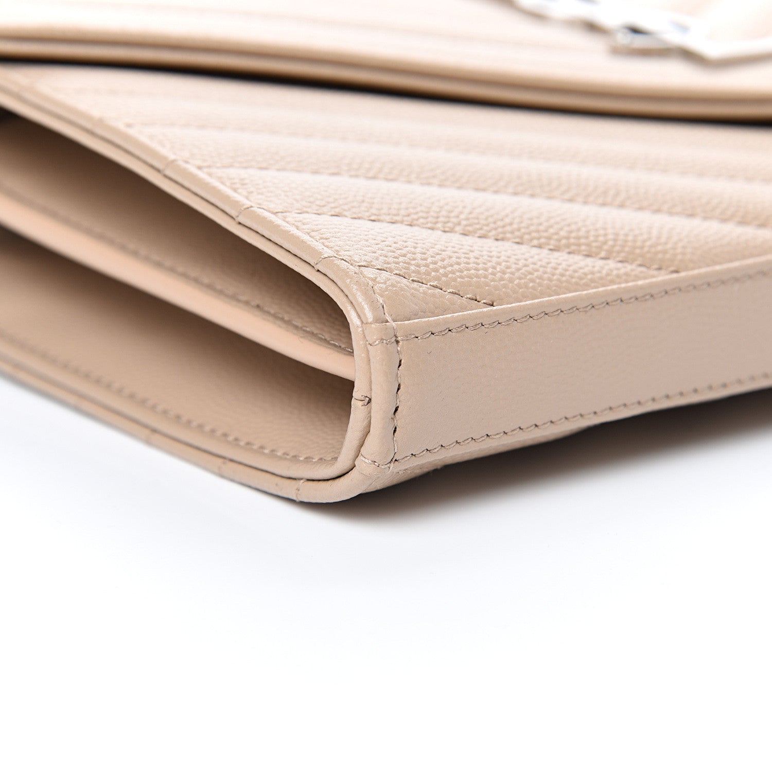 Saint Laurent Grain De Poudre Matelasse Chevron Monogram Chain Wallet Nude Powder 8 of 10