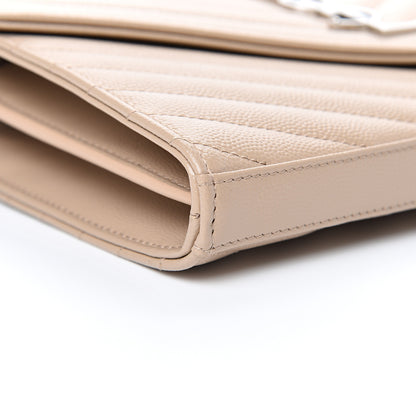 Saint Laurent Grain De Poudre Matelasse Chevron Monogram Chain Wallet Nude Powder 8 of 10