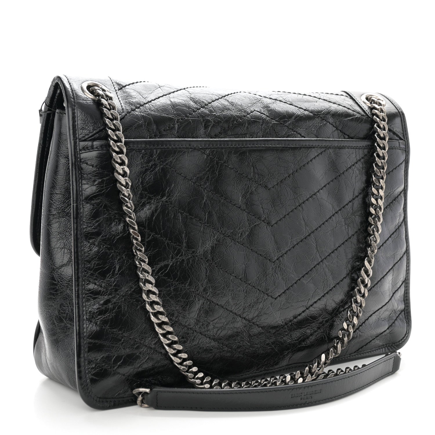Saint Laurent Crinkled Calfskin Matelasse Monogram Large Niki Chain Satchel Black 3 of 10