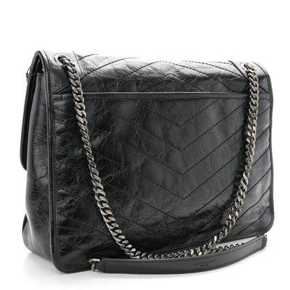 Saint Laurent Crinkled Calfskin Matelasse Monogram Large Niki Chain Satchel Black 3 of 10