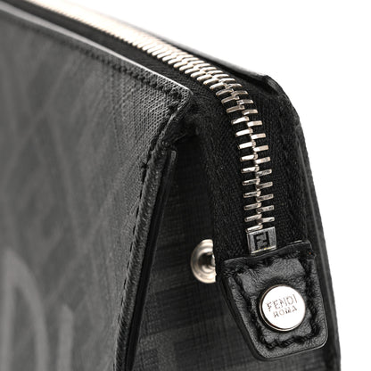 Fendi Shiny Glazed Fabric Vitello Cover FF 1974 Logo Clutch Black 9 of 13
