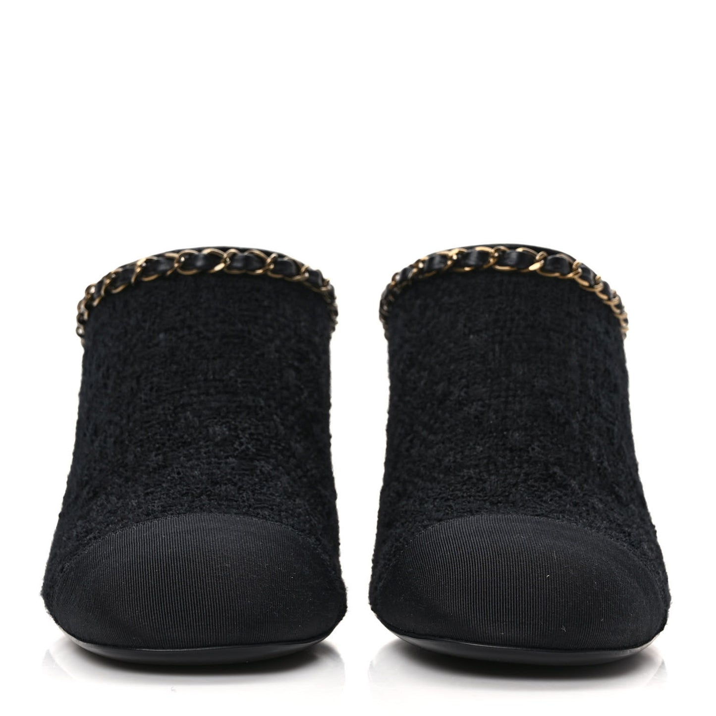 Tweed Grosgrain Cap Toe Chain Mule 39 Black