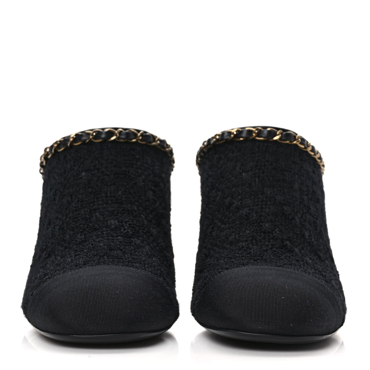Chanel Tweed Grosgrain Cap Toe Chain Mule 39 Black 2 of 7