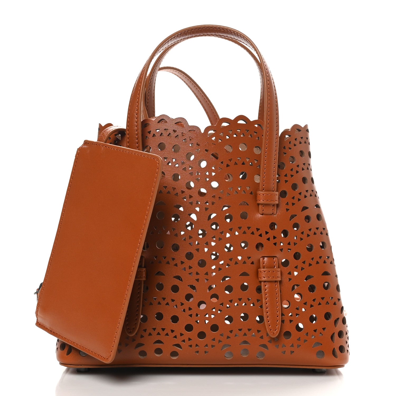 Alaia Lux Calfskin Vienne Wave Mina 20 Bag Cognac 3 of 10