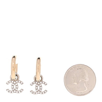 Chanel Metal Crystal Studded CC Hoop Drop Earrings Gold 2 of 5