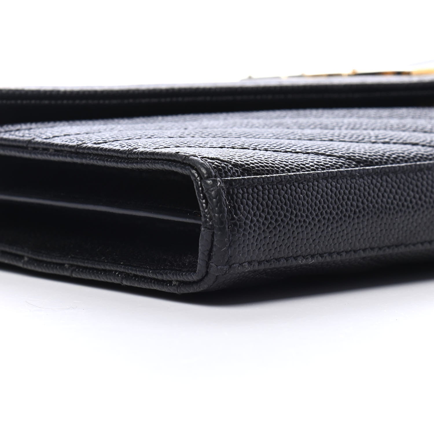 Saint Laurent Grain De Poudre Matelasse Chevron Monogram Chain Wallet Black 7 of 10