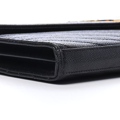 Saint Laurent Grain De Poudre Matelasse Chevron Monogram Chain Wallet Black 7 of 10
