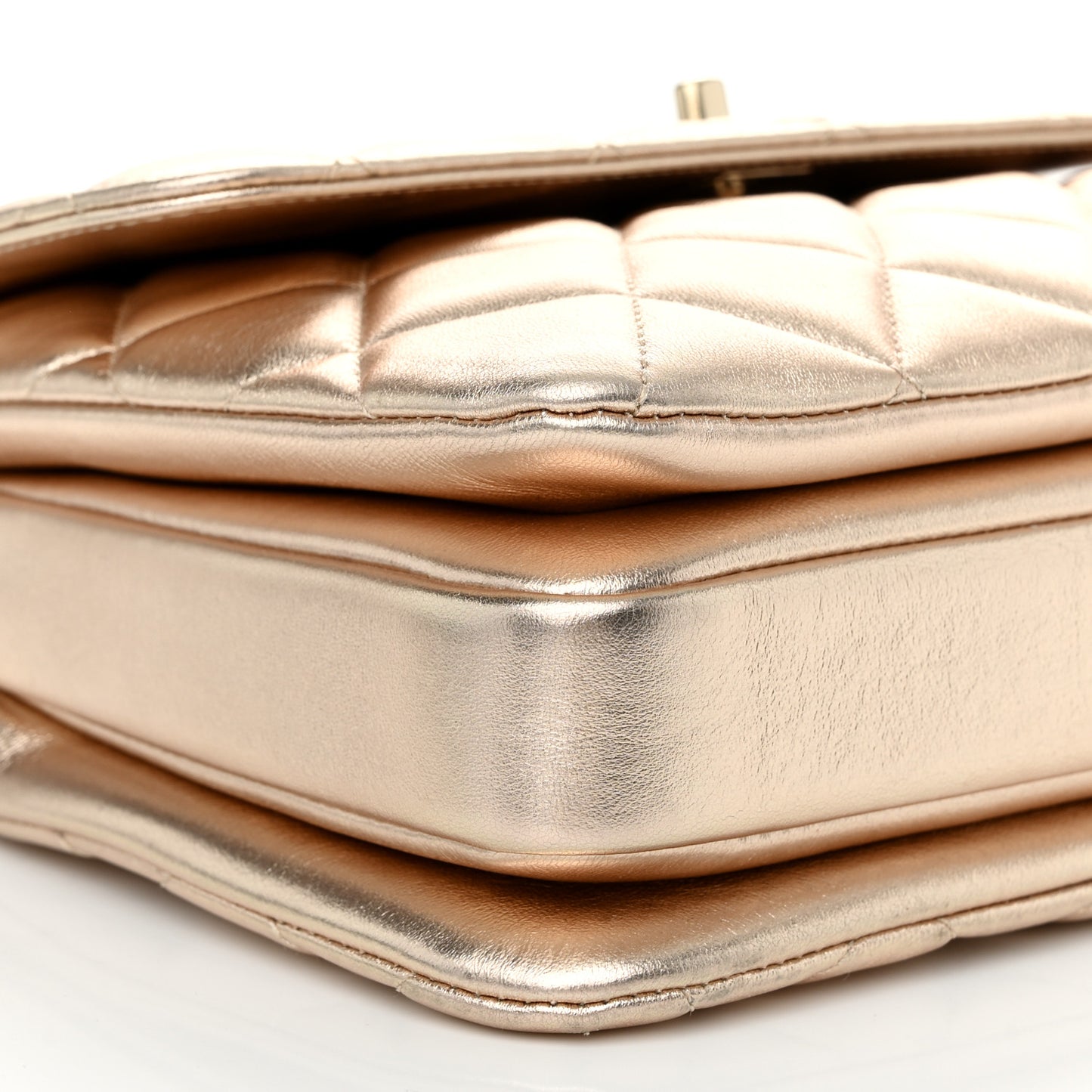 Metallic Lambskin Quilted Small Trendy CC Flap Dual Handle Bag Gold
