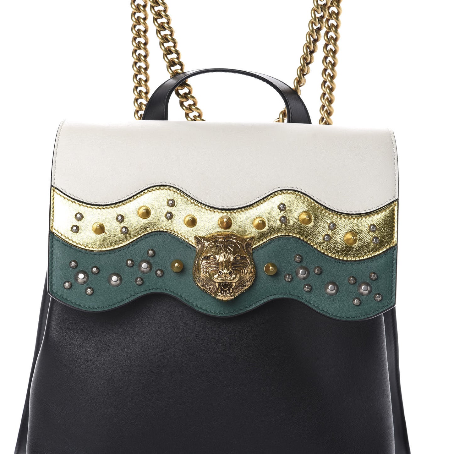 Calfskin Malin Backpack White Black Gold