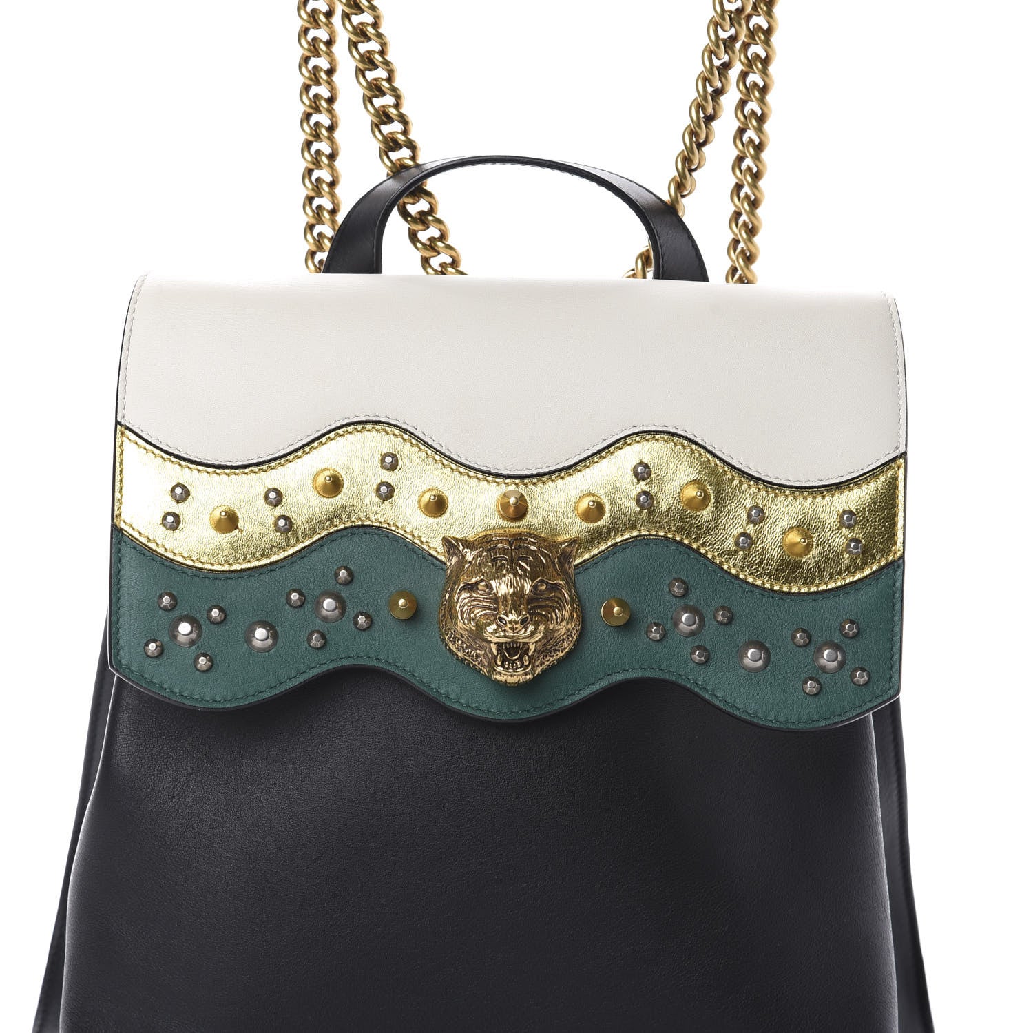 Gucci Calfskin Malin Backpack White Black Gold 6 of 8