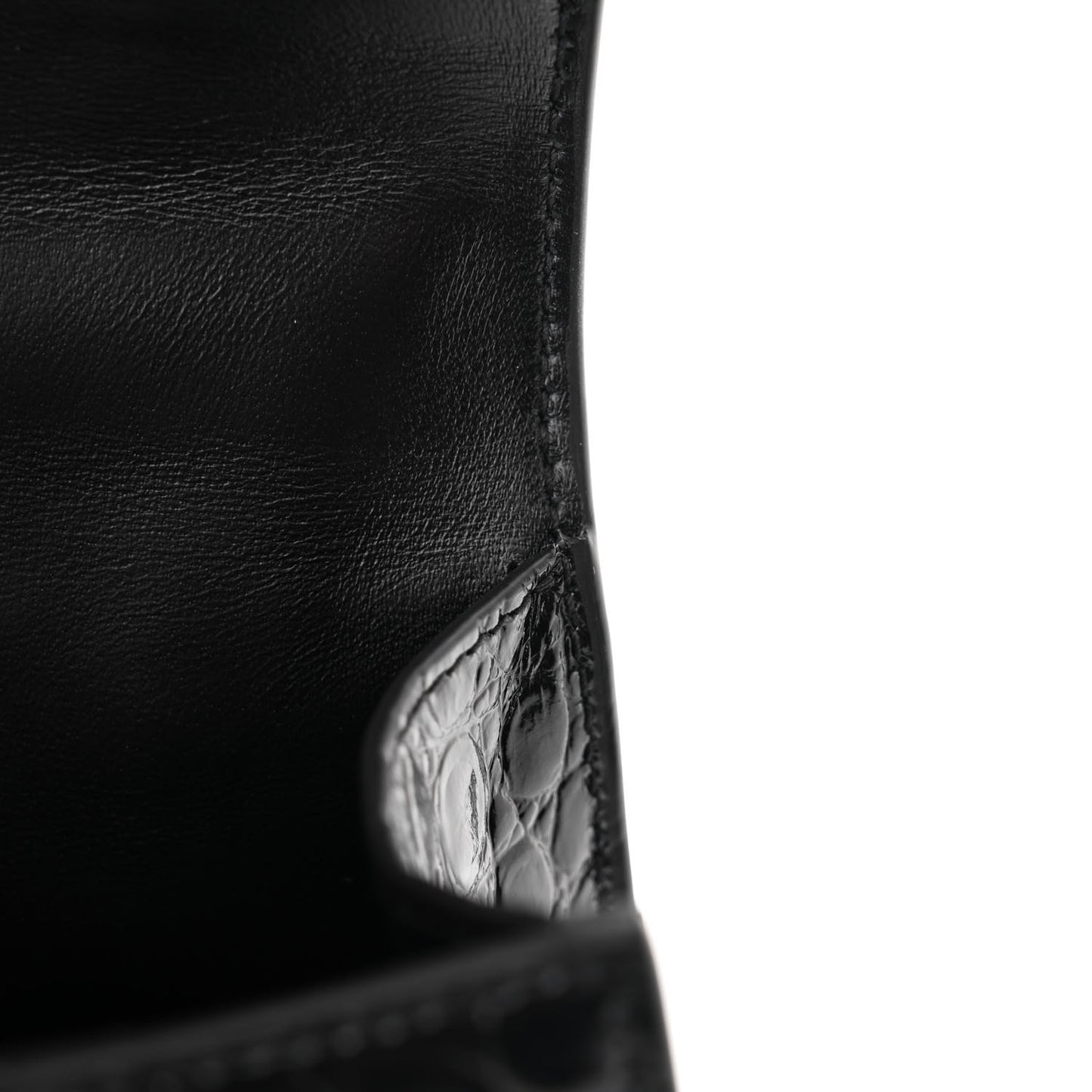 Shiny Calfskin Strass Monochrome Crocodile Embossed Hourglass Top Handle Bag XS Black