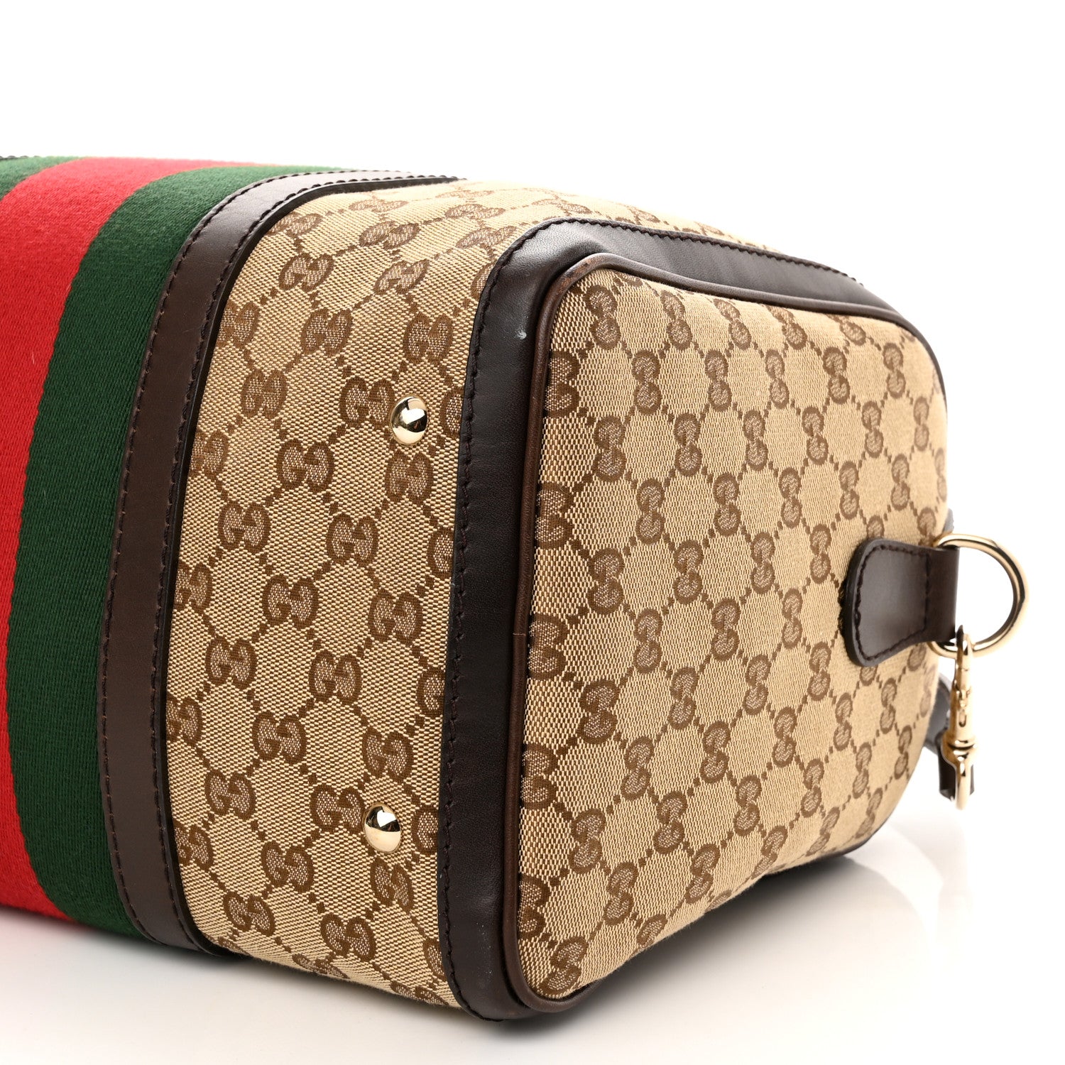 Gucci Monogram Selleria Calfskin Vintage Web Medium Boston Beige Ebony Cocoa 9 of 10
