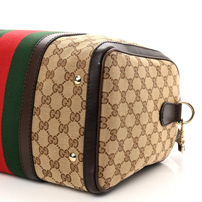 Gucci Monogram Selleria Calfskin Vintage Web Medium Boston Beige Ebony Cocoa 9 of 10