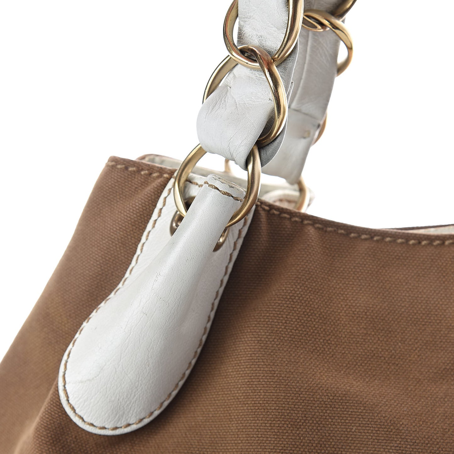 Canvas Calfskin CC Tote Brown White