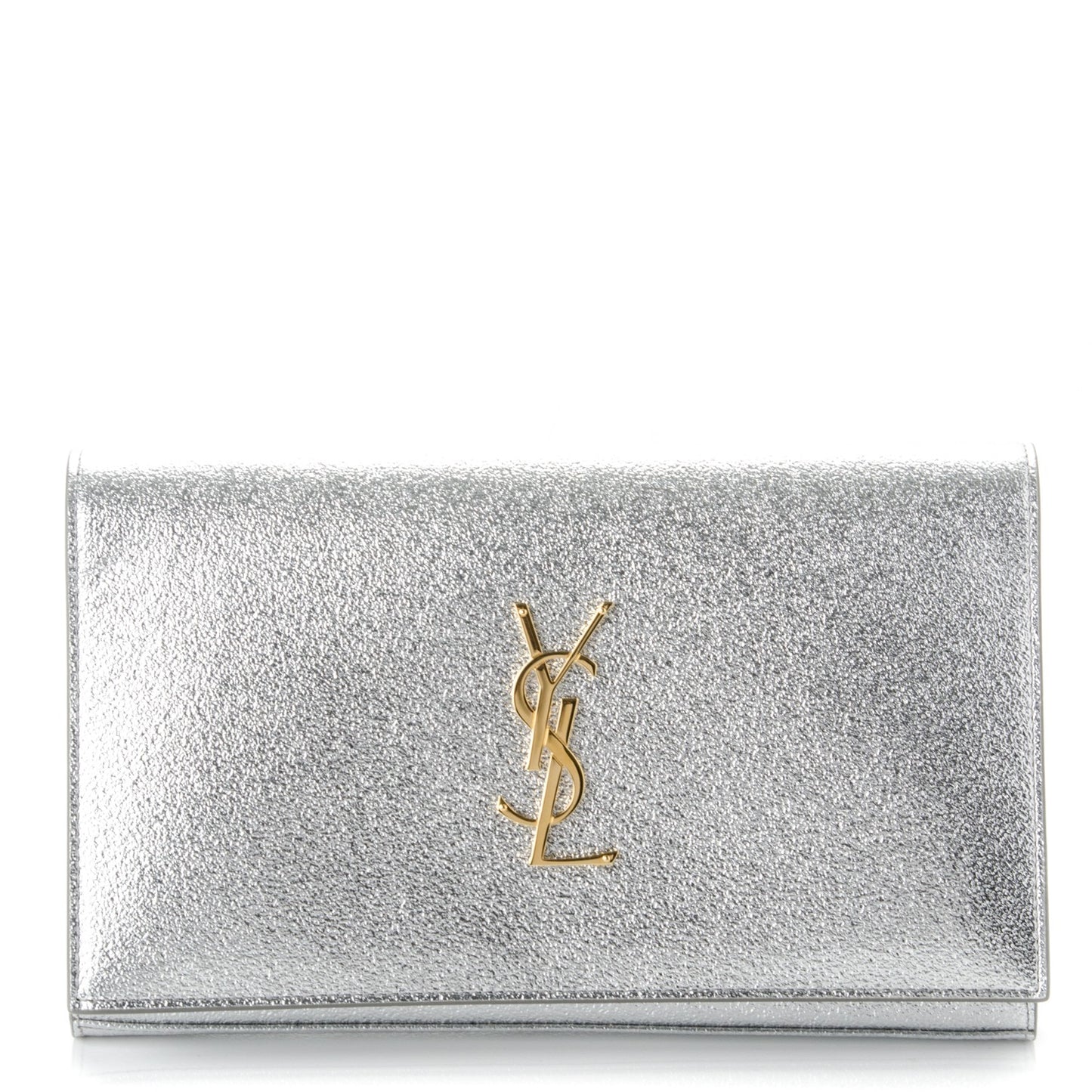 Grained Metallic Calfskin Monogram Chain Wallet Argento
