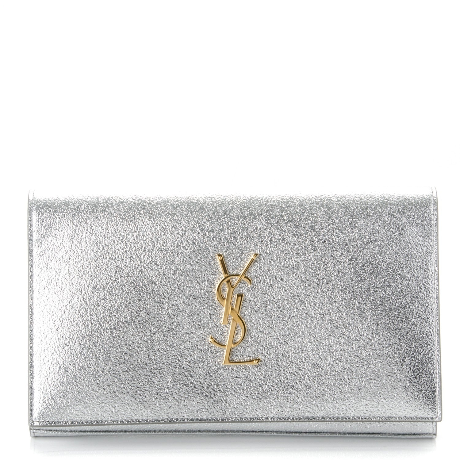 Saint Laurent Grained Metallic Calfskin Monogram Chain Wallet Argento 1 of 7
