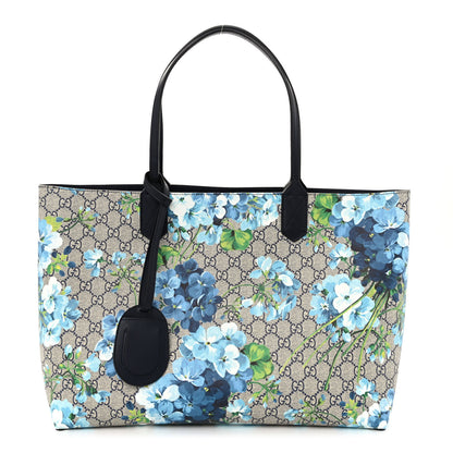 Gucci GG Supreme Monogram Blooms Medium Reversible Tote Beige Blue Navy 1 of 15