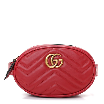 Gucci Calfskin Matelasse GG Marmont Belt Bag 85 34 Hibiscus Red 1 of 10
