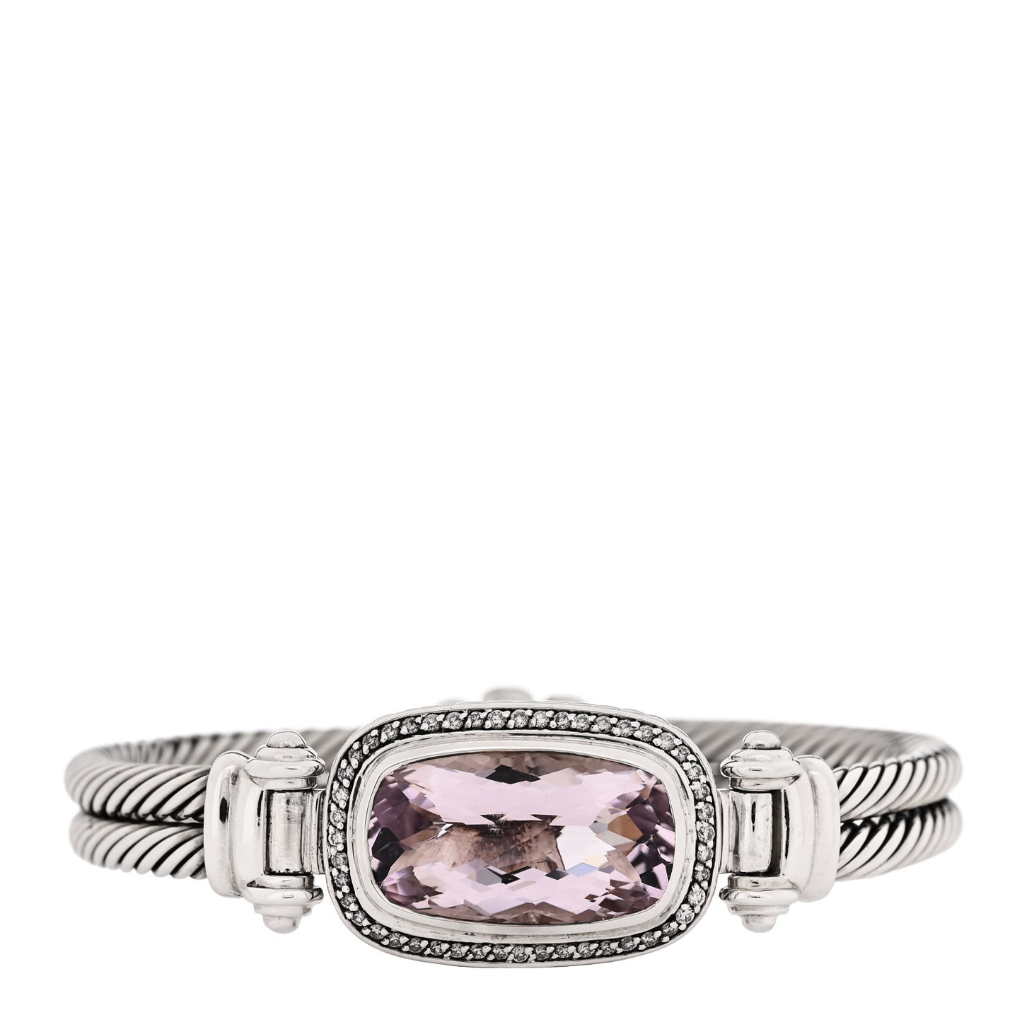 Sterling Silver Diamond Amethyst Elongated Albion Cable Bracelet