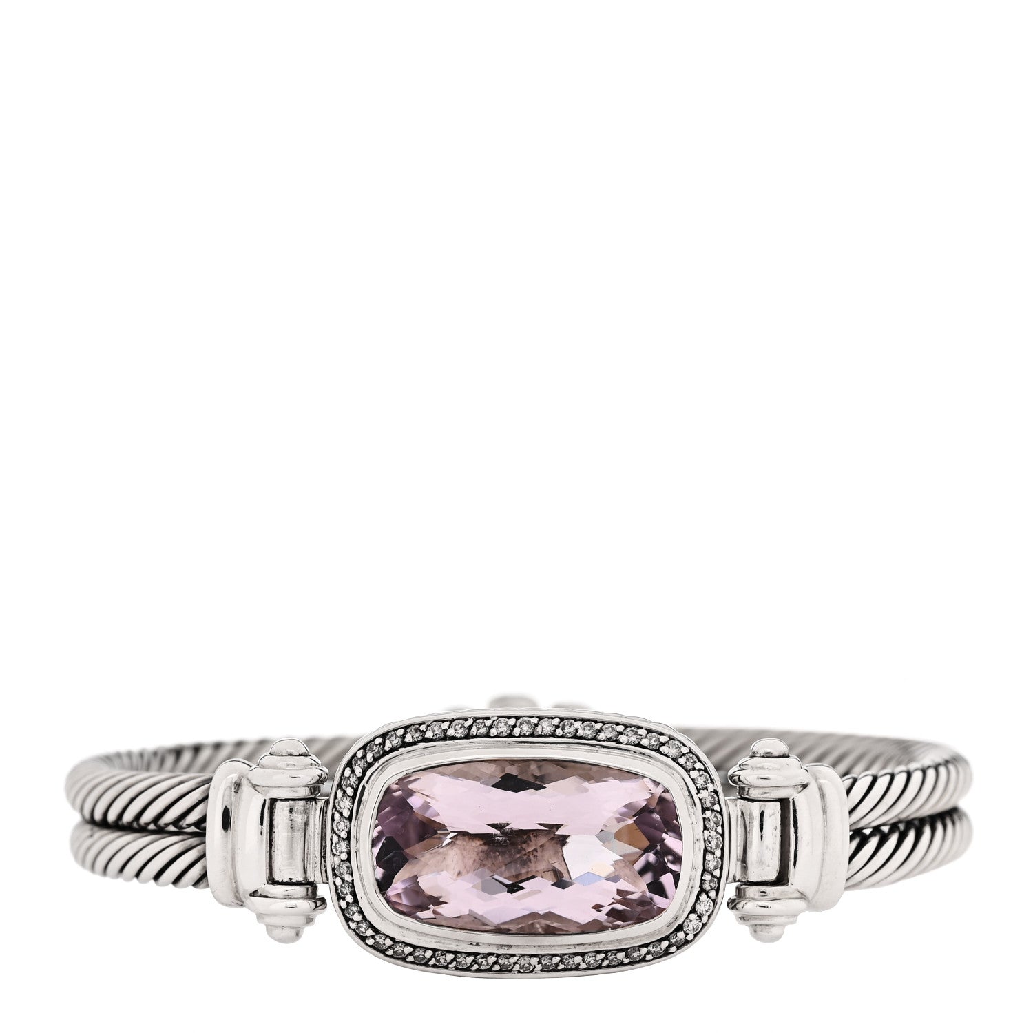 David Yurman Sterling Silver Diamond Amethyst Elongated Albion Cable Bracelet 1 of 3