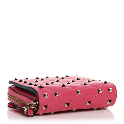 Valentino Garavani Nappa Rockstud Spike Compact Zip Around Wallet Shadow Pink 7 of 23