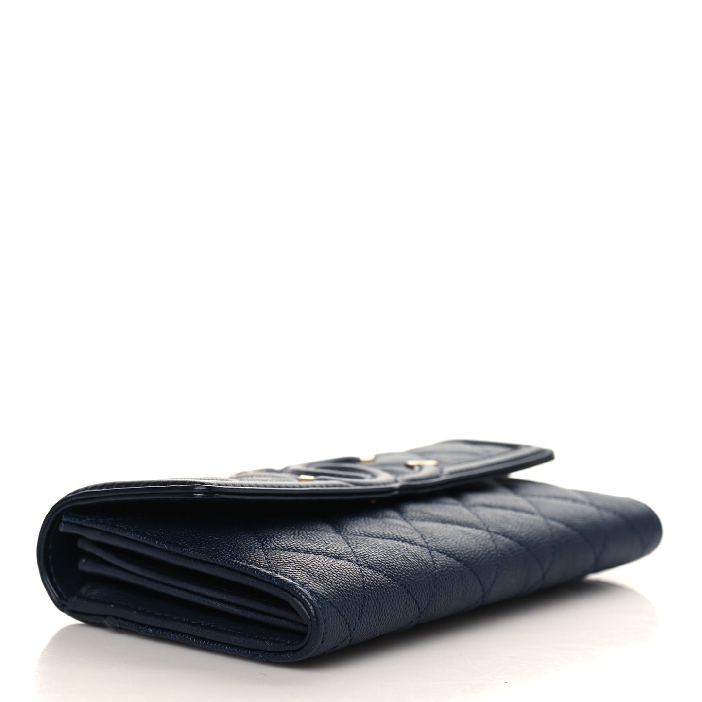 Caviar Quilted Filigree Large Gusset Flap Wallet Navy