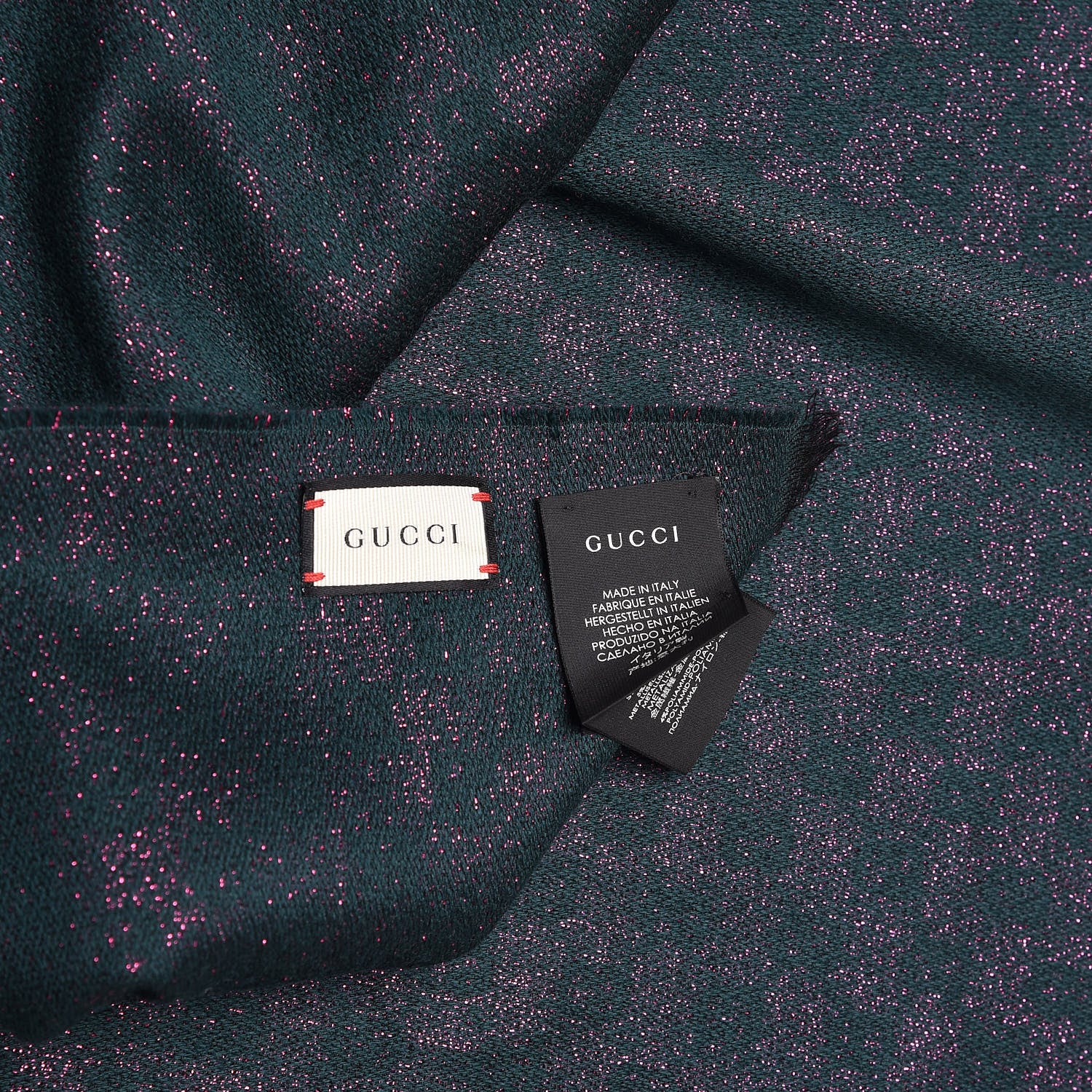Gucci Wool Silk Jacquard GG Monogram Stenix Scarf Green Pink 4 of 4