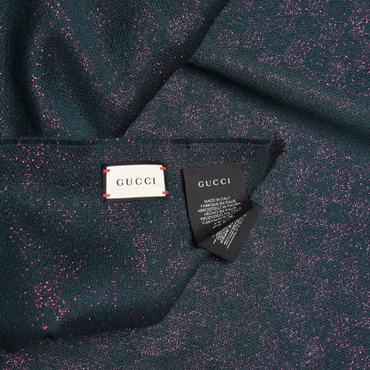 Gucci Wool Silk Jacquard GG Monogram Stenix Scarf Green Pink 4 of 4