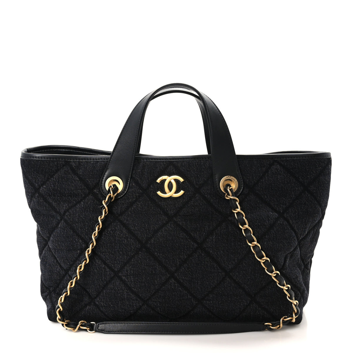 Denim Calfskin Quilted Small Deauville tote  Black
