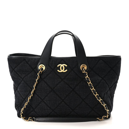 Chanel Denim Calfskin Quilted Small Deauville tote  Black 1 of 9