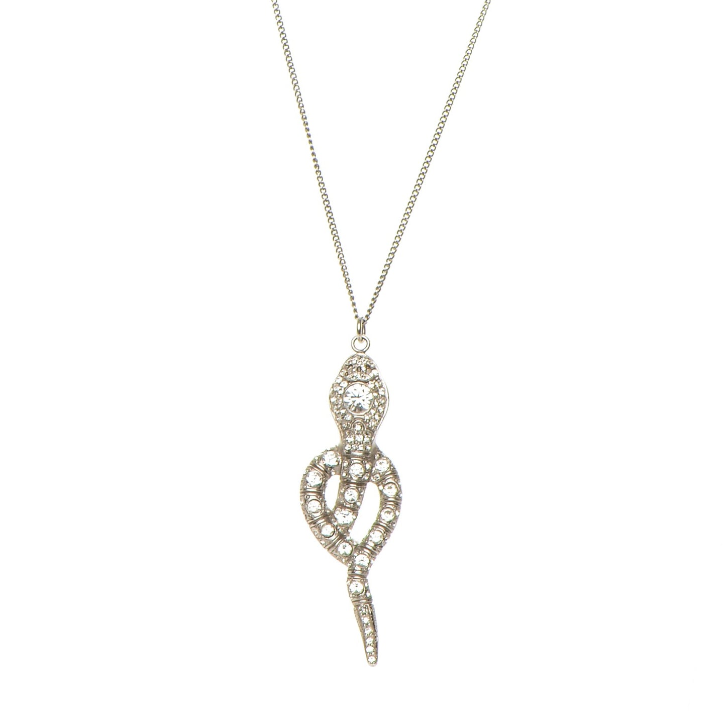 Crystal Serpent Snake Necklace Silver