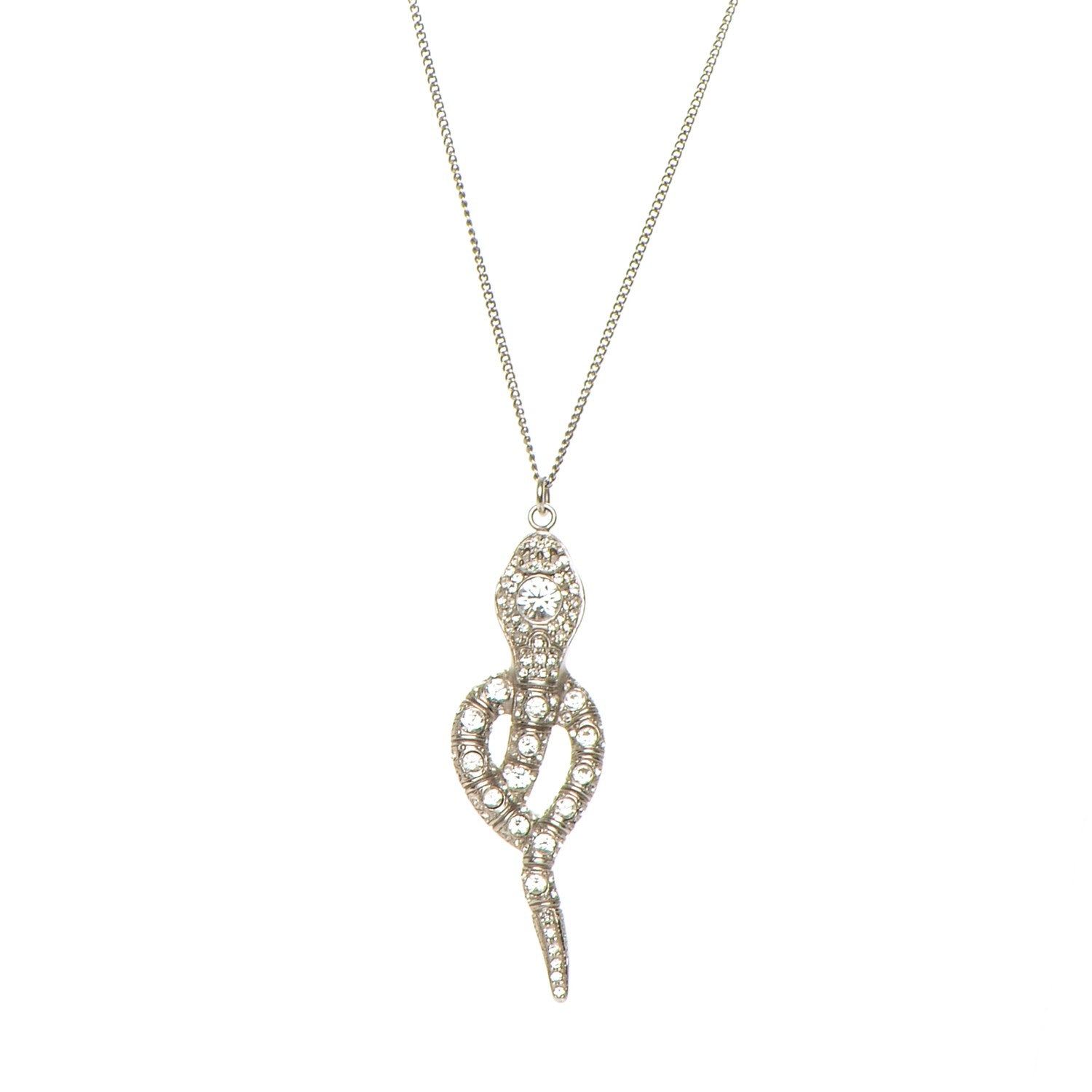 Chanel Crystal Serpent Snake Necklace Silver 1 of 5