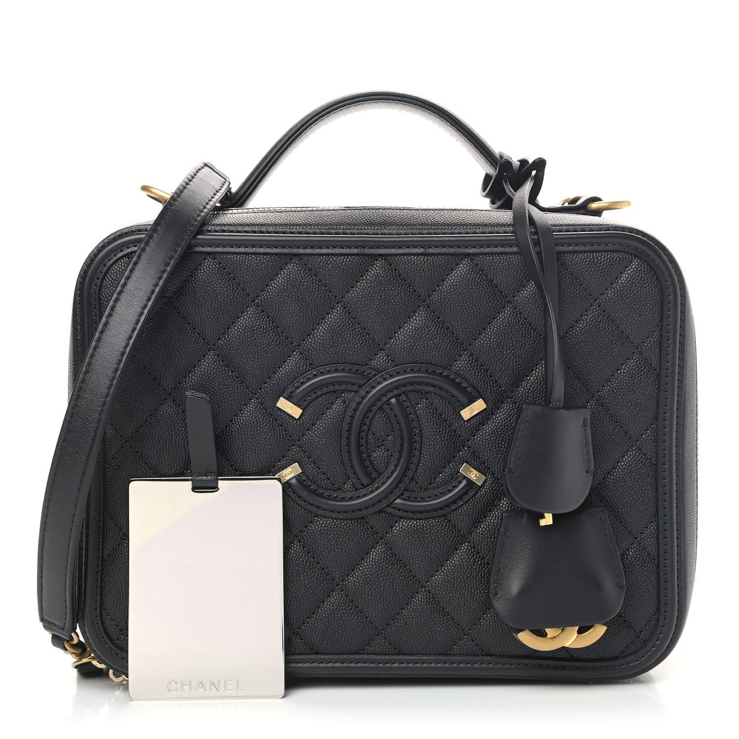 Caviar Quilted Large CC Filigree Vanity Case Black