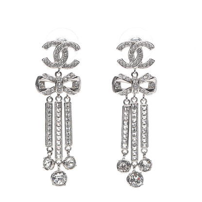 Chanel Crystal CC Bow Drop Earrings Silver 1 of 4