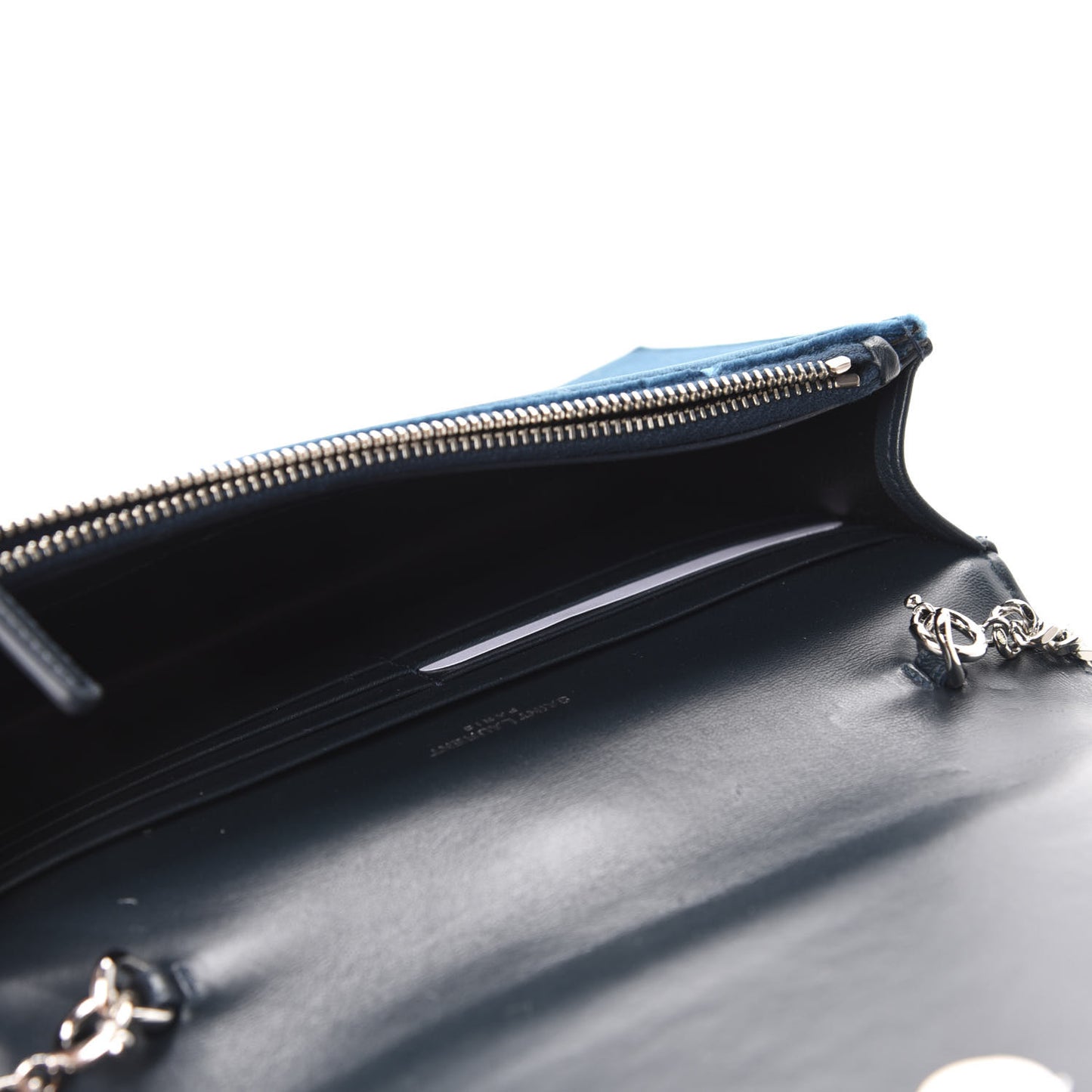 Velvet Crystal Monogram Kate Tassel Chain Wallet Blue